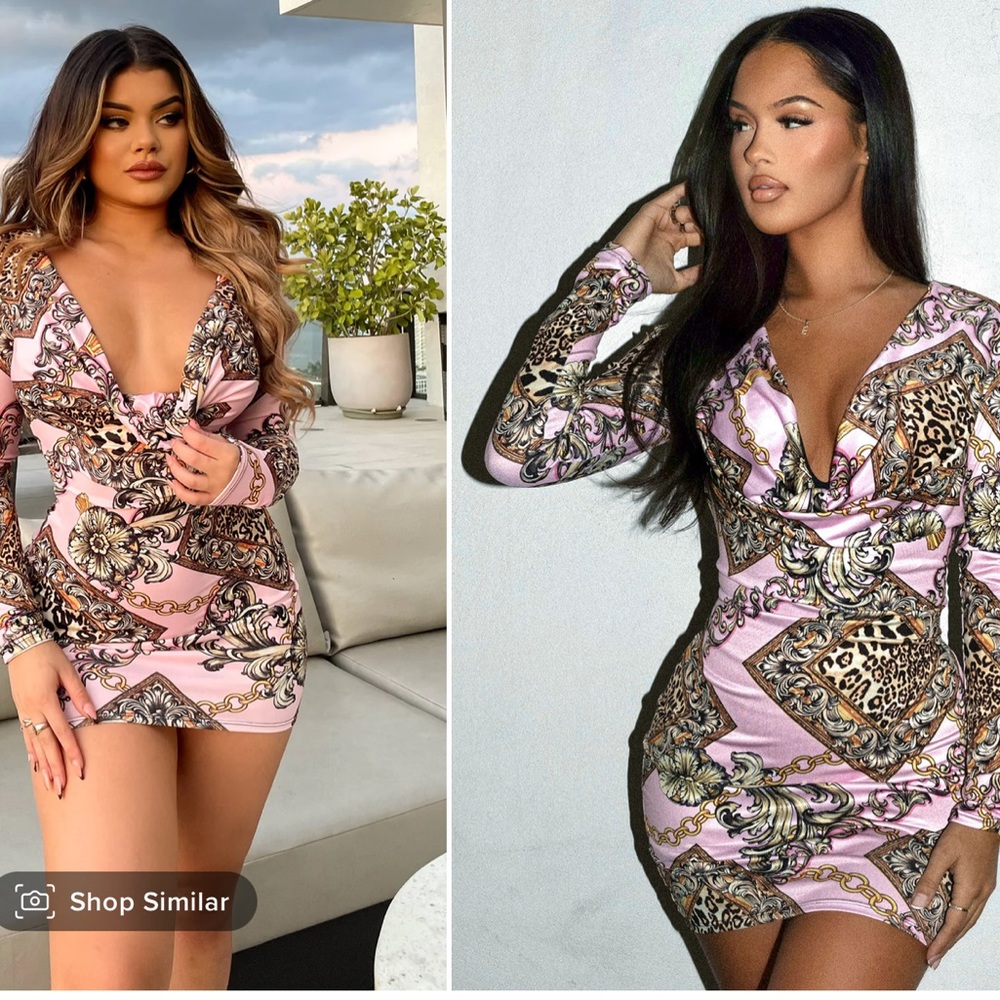 Cowl neck baroque mini dress
